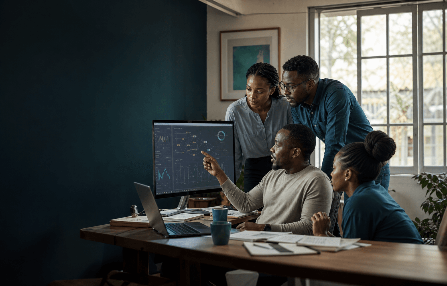 A Kenyan operations team reviewing connected business information