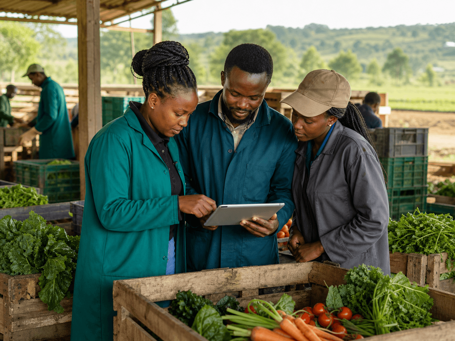 Illustrative scene of a Kenyan agribusiness team reviewing sourcing and quality operations